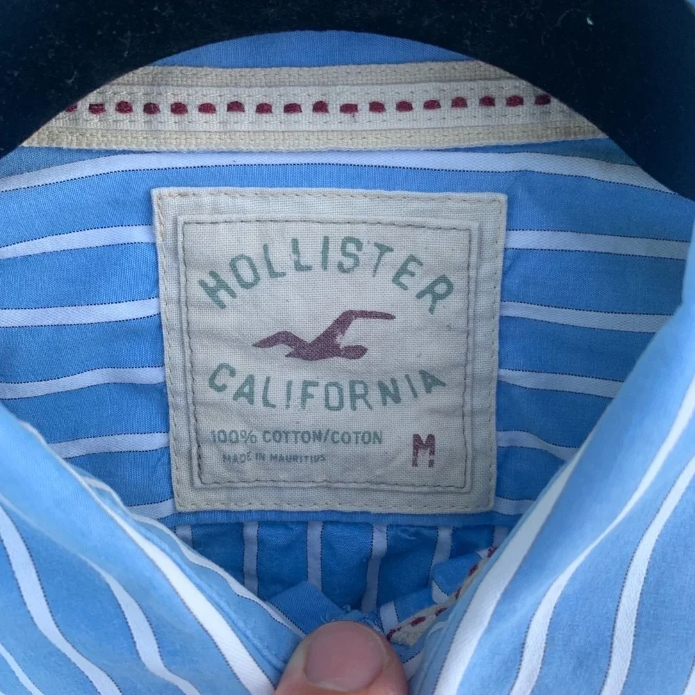 Hollister Mens Blue White Striped Button Down‎ Shirt Long Sleeve Cotton Size M
